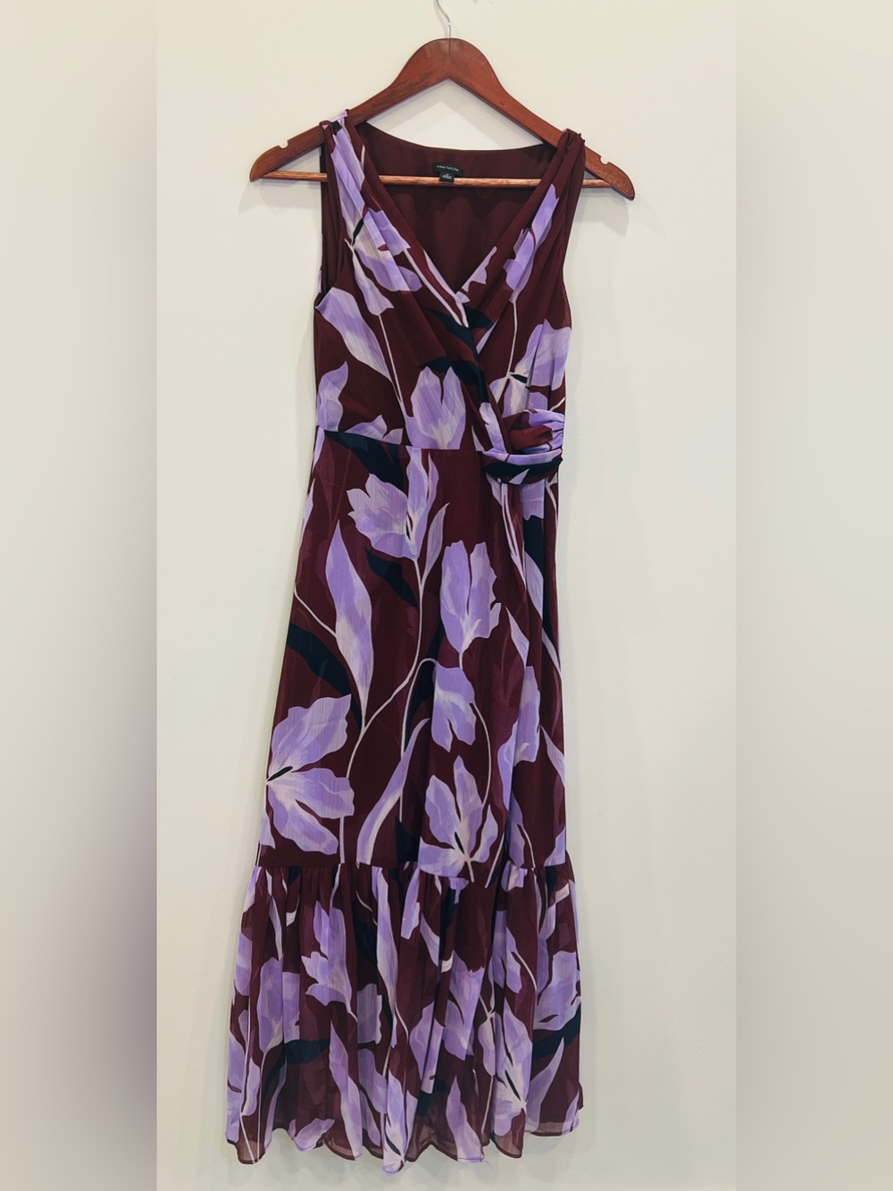 Ann Taylor Floral Wrap Maxi Dress in Plum and Lavender size 2P